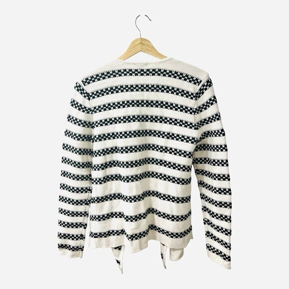 Talbots Womens Cardigan Small White Nautical Cotton Textured Knit Stripe Open - Picture 5 of 9